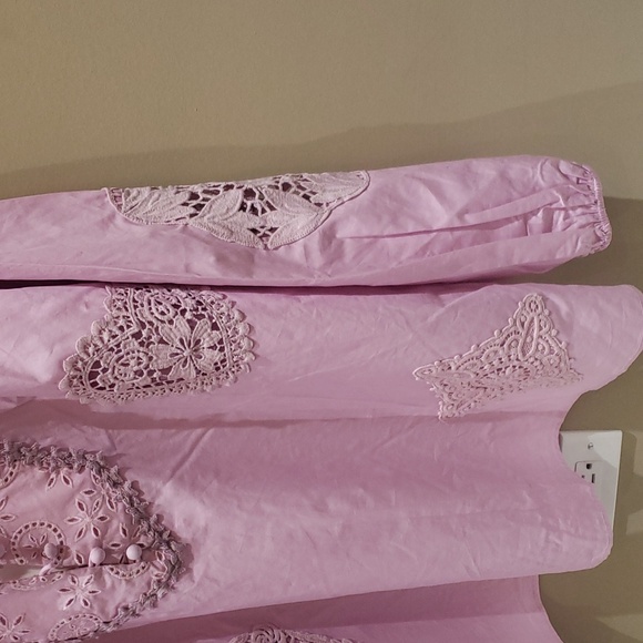 Nwt Johnny Was 14 cotton blouse pink with lace - Picture 6 of 12